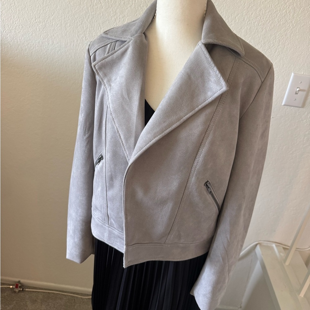 Philosophy Light Gray Suede Moto Jacket